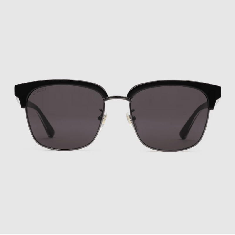 Gucci Men's Square Half-Rim Sunglasses – Black & Gold with Web Detail