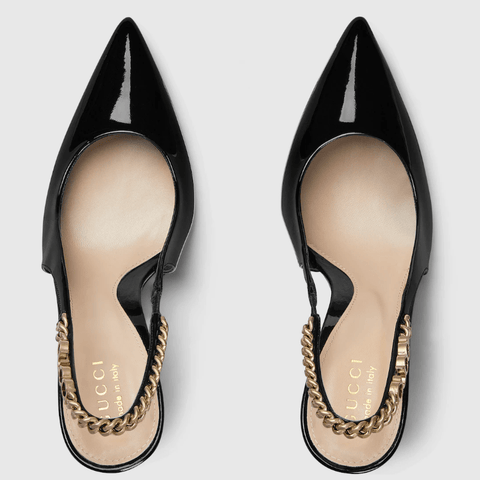 Gucci Signoria Slingback Pump In Black Leathe - BEAUTY BAR