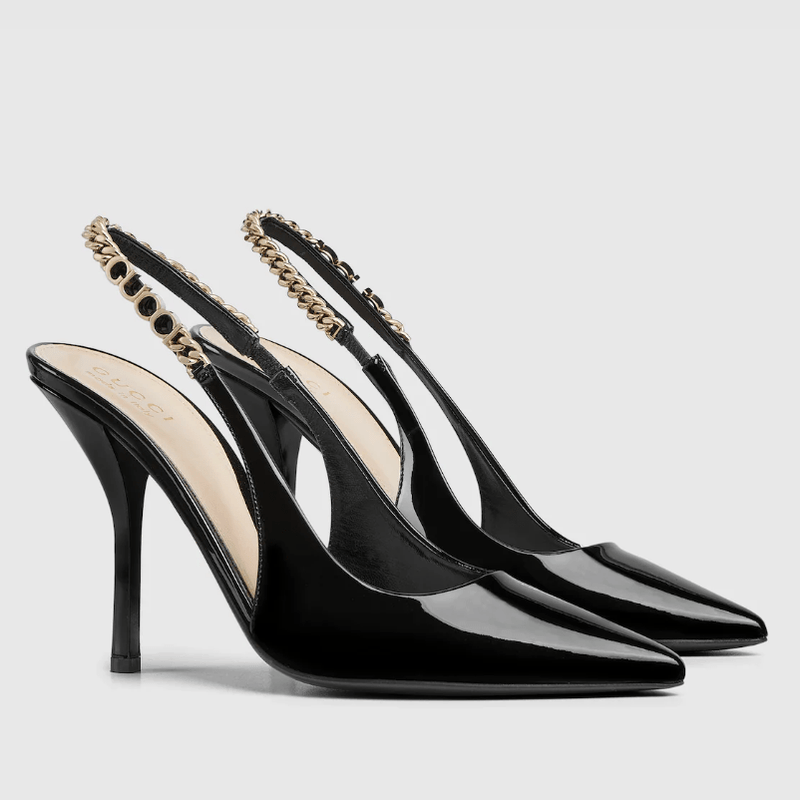 Gucci Signoria Slingback Pump In Black Leathe