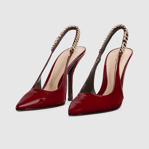 Gucci Signoria Slingback Pump In Red Leathe - BEAUTY BAR