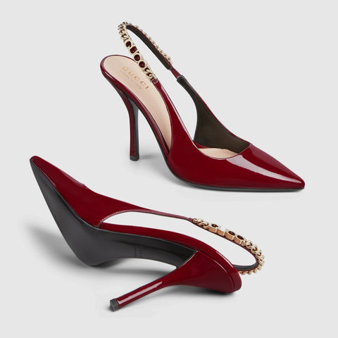 Gucci Signoria Slingback Pump In Red Leathe - BEAUTY BAR