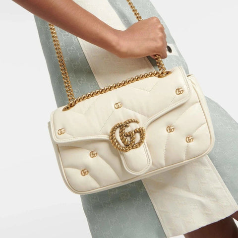 Gucci Small GG Marmont 2.0 Shoulder White Bag - BEAUTY BAR