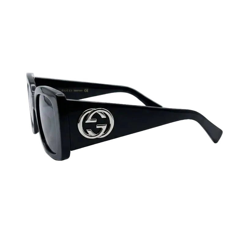 Gucci Sunglasses In Black Rectangular Frame And The Iconic Silver-Tone Double G Logo On The Temples 3