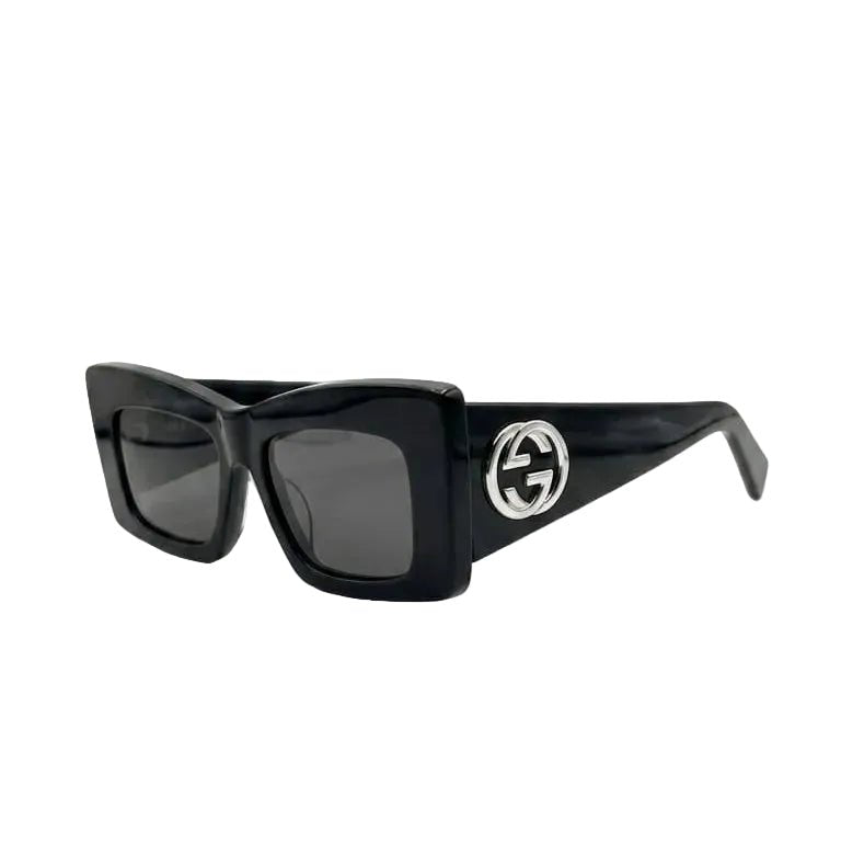 Gucci Sunglasses In Black Rectangular Frame And The Iconic Silver-Tone Double G Logo On The Temples 2