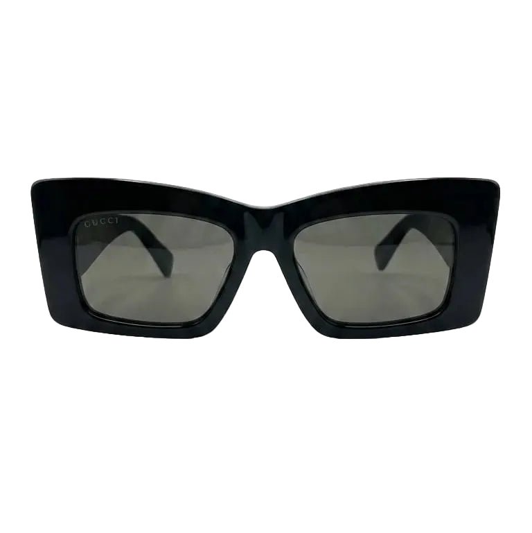Gucci Sunglasses In Black Rectangular Frame And The Iconic Silver-Tone Double G Logo On The Temples 1