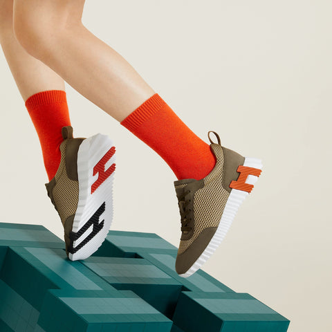 Hermès Bouncing Sneaker – All - Brown With Orange “H" - BEAUTY BAR