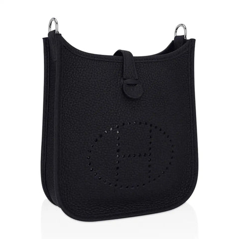 Hermès Evelyne TPM Bag Black Clemence Leather Cavale With Strap - BEAUTY BAR