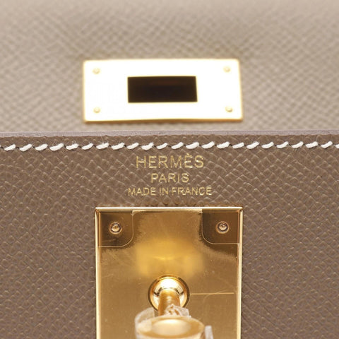 Hermès Kelly Handbag B Outside Stitched Epsom Leather Etoupe - BEAUTY BAR