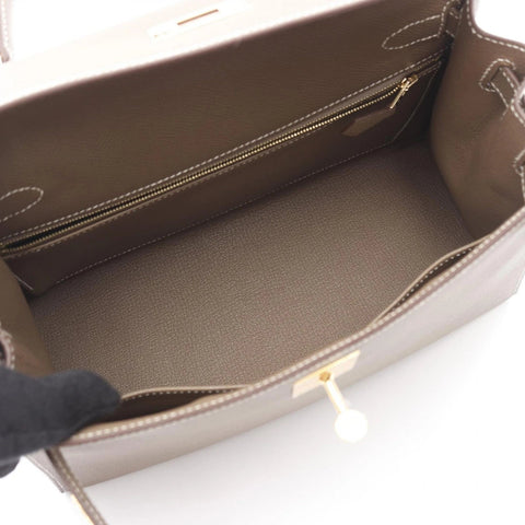 Hermès Kelly Handbag B Outside Stitched Epsom Leather Etoupe - BEAUTY BAR