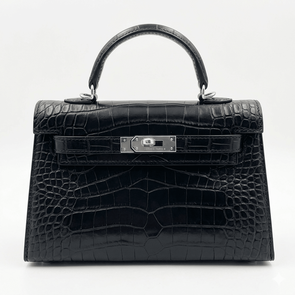 Hermès Mini Kelly 20 – Black Shiny Crocodile With Palladium Hardware 1