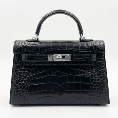 Hermès Mini Kelly 20 – Black Shiny Crocodile With Palladium Hardware