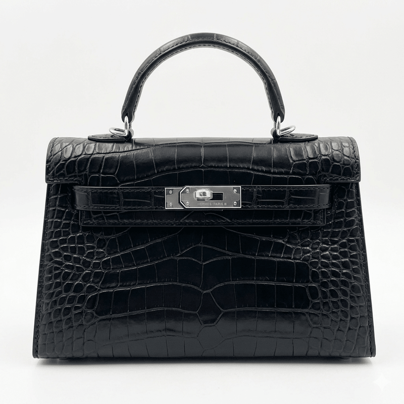 Hermès Mini Kelly 20 – Black Shiny Crocodile With Palladium Hardware