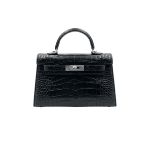 Hermès Mini Kelly 20 – Black Shiny Crocodile With Palladium Hardware
