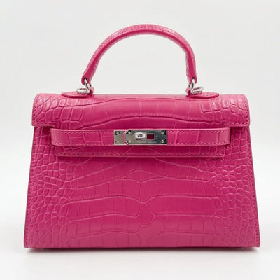 Hermès Mini Kelly 25 Croco Embossed - Fuchsia Pink with Silver Hardware