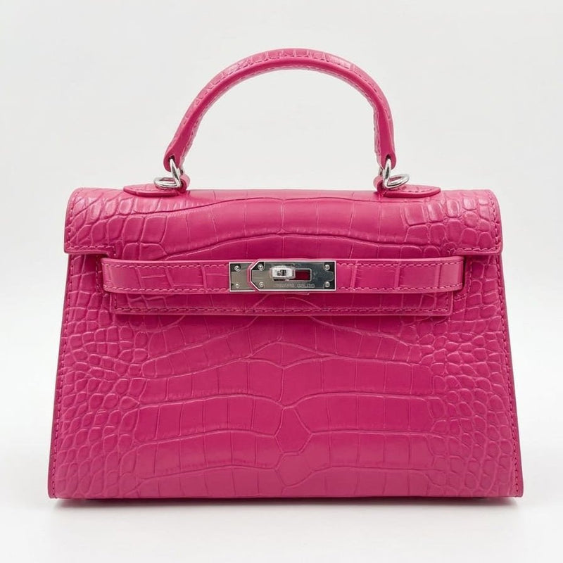 Hermès Mini Kelly 25 Croco Embossed - Fuchsia Pink with Silver Hardware