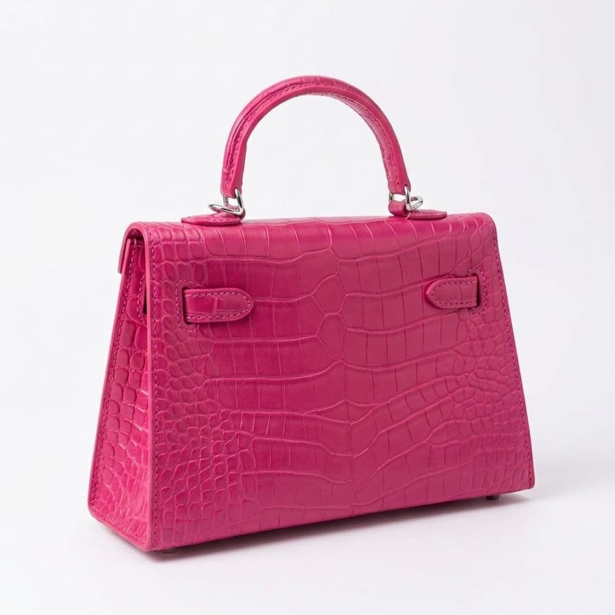 Hermès Mini Kelly 25 Croco Embossed - Fuchsia Pink with Silver Hardware 3