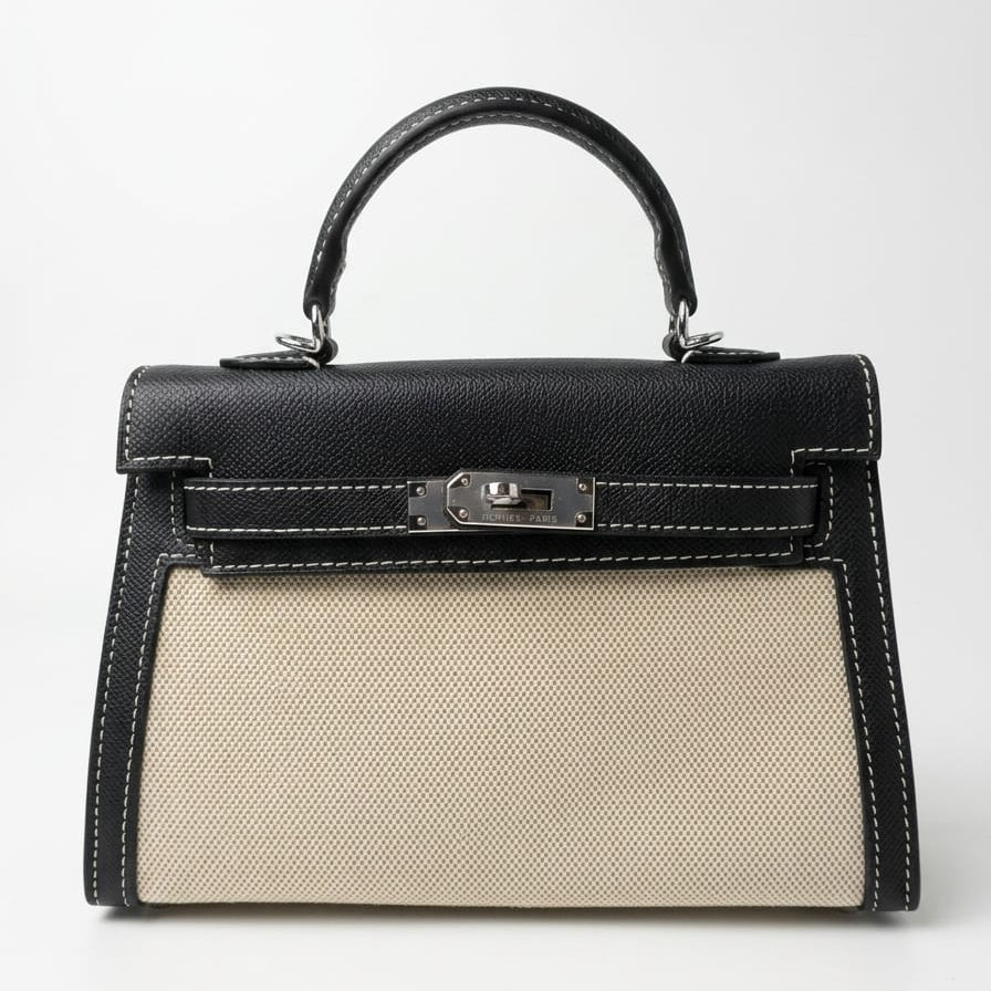 Hermès Mini Kelly 25 Sellier - Black Epsom & Toile Canvas 1