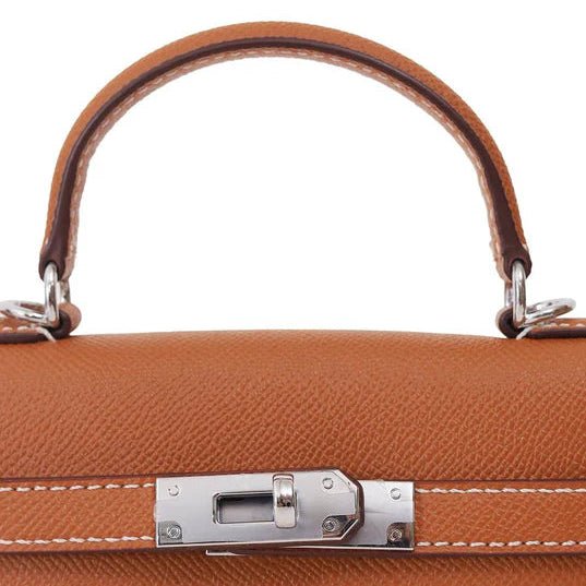 Hermès Mini Kelly Bag , Brown, Silver Metal 4