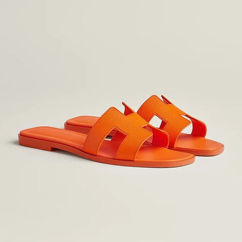 Hermès Oasis Sandals In Orange Epsom Leather - BEAUTY BAR