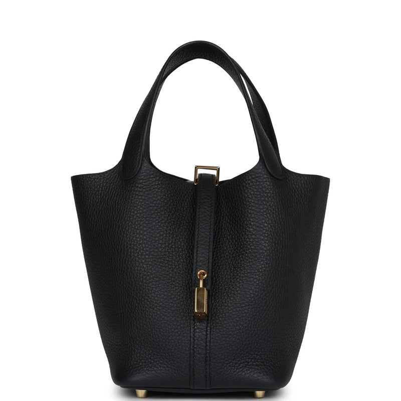 Hermès Picotin MM Shoulder In Black Clemence Leather Bag