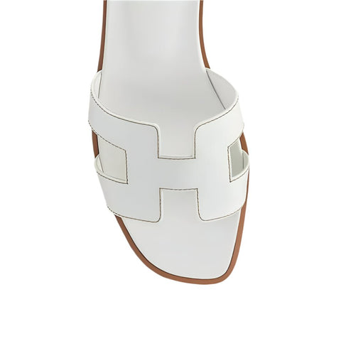 Hermès White Leather Oran Flats Slipper - BEAUTY BAR