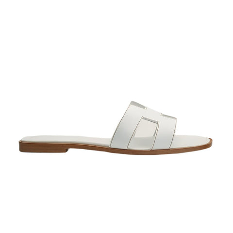 Hermès White Leather Oran Flats Slipper - BEAUTY BAR