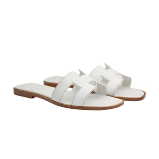 Hermès White Leather Oran Flats Slipper
