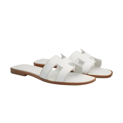 Hermès White Leather Oran Flats Slipper