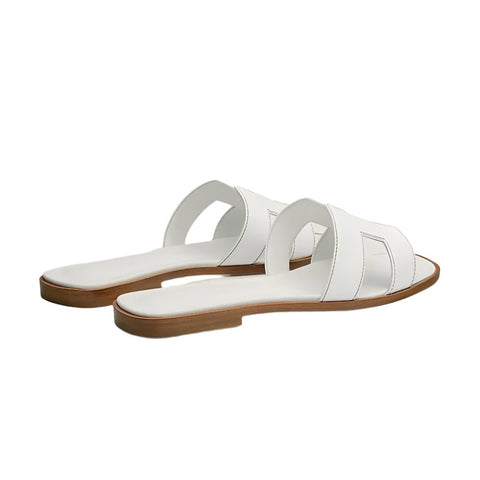 Hermès White Leather Oran Flats Slipper - BEAUTY BAR