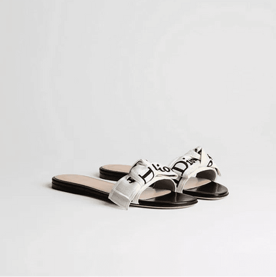 J'Adior Slide Black Embroidered Cotton