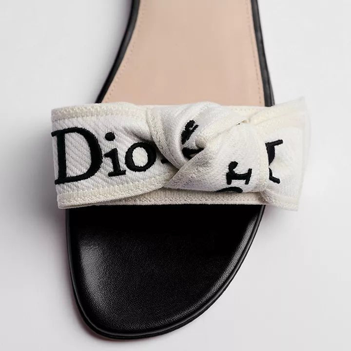 J'Adior Slide Black Embroidered Cotton 4