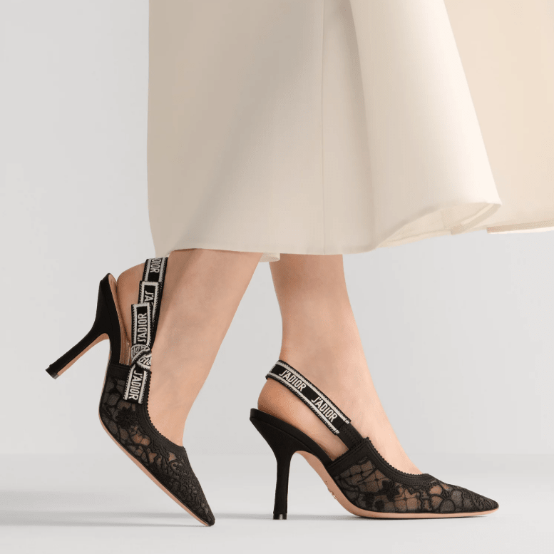 J'Adior Slingback Pump Transparent Mesh Embroidered With Black Millefiori Motif 3