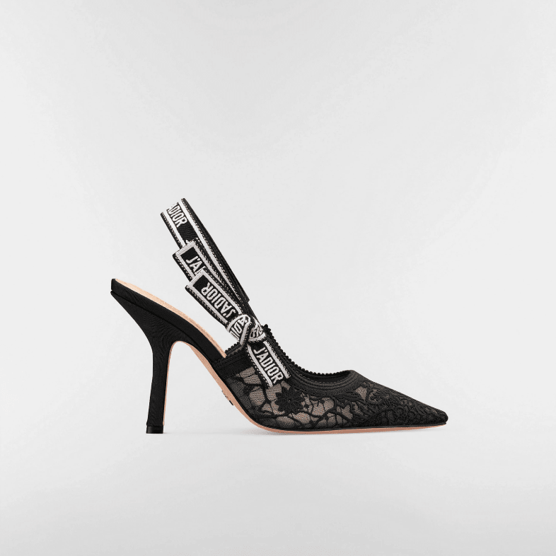 J'Adior Slingback Pump Transparent Mesh Embroidered With Black Millefiori Motif 4