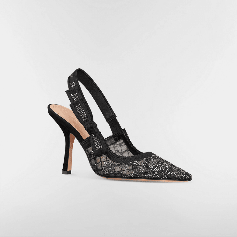 J'Adior Slingback Pump Transparent Mesh Embroidered With Black Millefiori Motif And Silver 1
