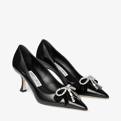 Jimmy choo Black Soft Spazzolato Pumps with Velvet and Crystal Bow - BEAUTY BAR
