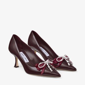 Jimmy Choo  Deep Merlot Soft Spazzolato Pumps With Satin and Crystal Bows