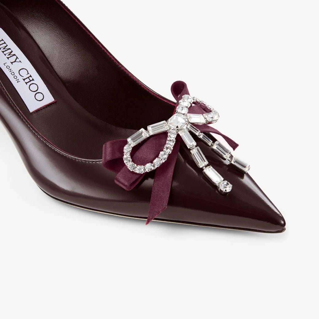 Jimmy Choo  Deep Merlot Soft Spazzolato Pumps With Satin and Crystal Bows 3