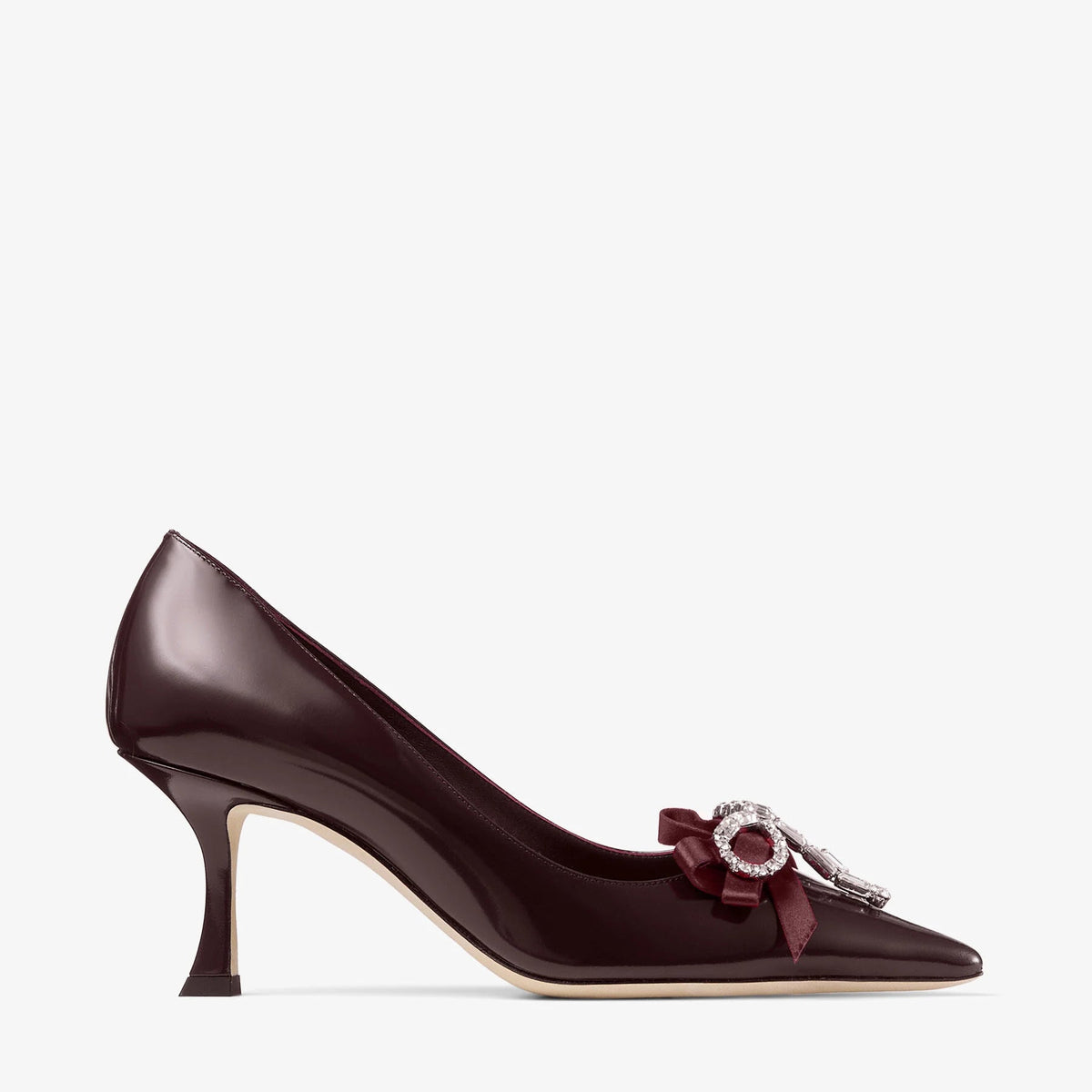 Jimmy Choo  Deep Merlot Soft Spazzolato Pumps With Satin and Crystal Bows 2