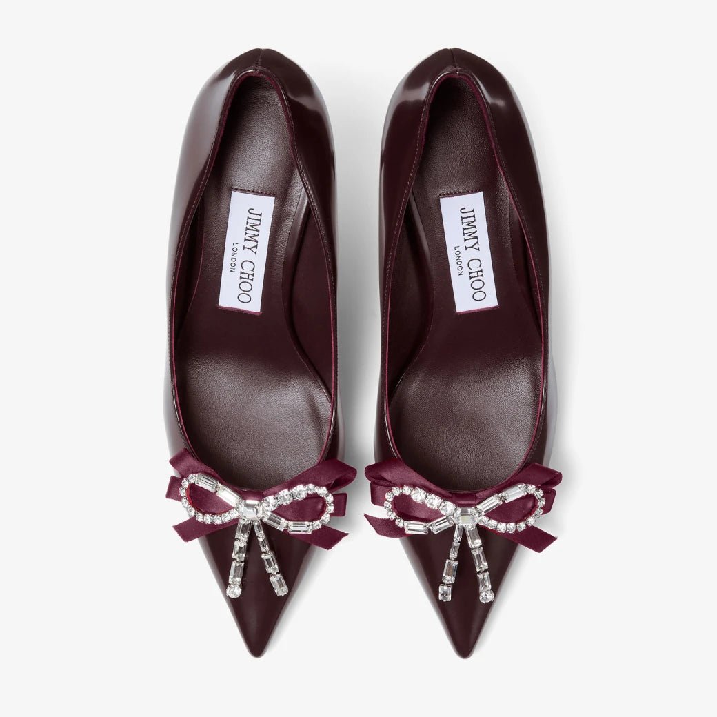 Jimmy Choo  Deep Merlot Soft Spazzolato Pumps With Satin and Crystal Bows 4