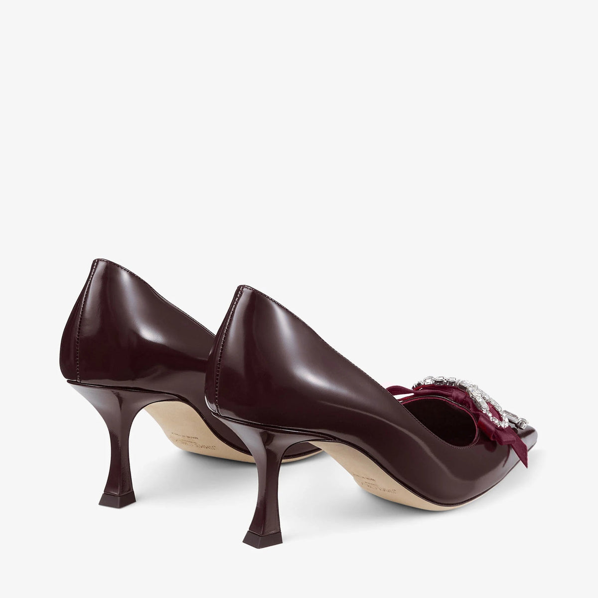 Jimmy Choo  Deep Merlot Soft Spazzolato Pumps With Satin and Crystal Bows 5
