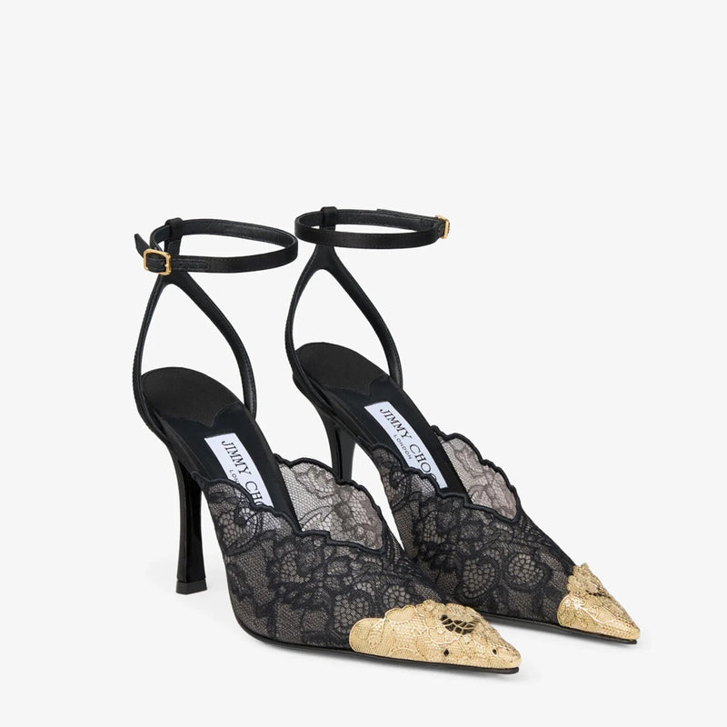 Jimmy Choo Lace Pumps With Metal Lace Detail Black