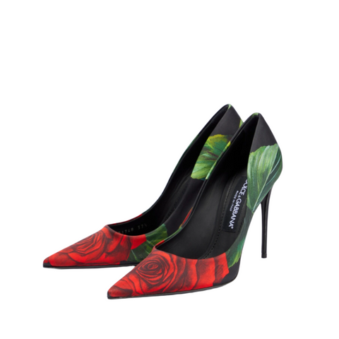 Dolce & Gabbana Lollo Floral Jersey Pumps In Rose Rosse Fdo Nero