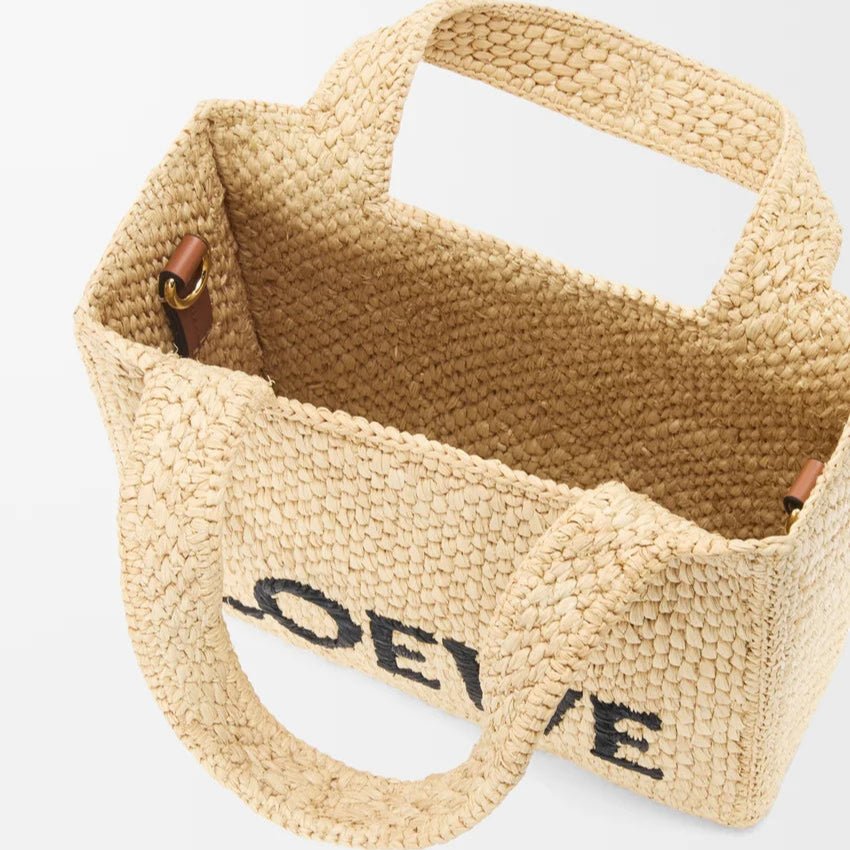 Loewe Mini Loewe Font Tote In Raffia For Women 6