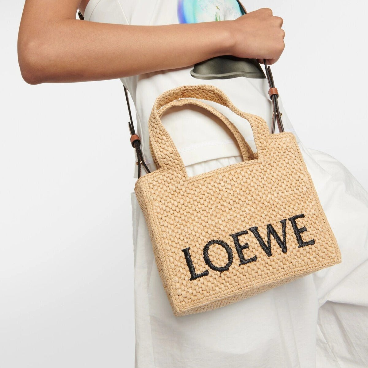 Loewe Mini Loewe Font Tote In Raffia For Women 7