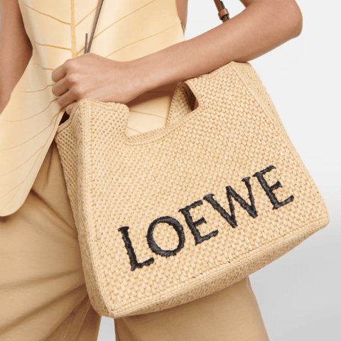 Loewe Paula's Ibiza Medium Logo Raffia Tote Bag - BEAUTY BAR