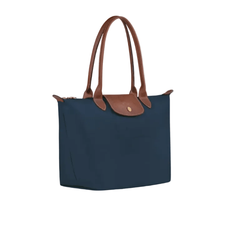 Longchamp Blue Foldable Tote Bag with Brown Leather Handles 2
