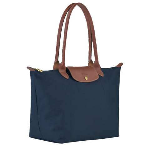 Longchamp Le Pliage Medium Shoulder Bag Blue And Brown - BEAUTY BAR