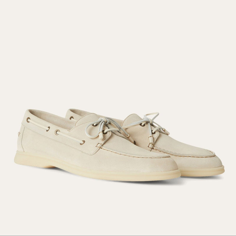 Loro Piana Men's White Sea-Sail Walk Suede Boat Shoe