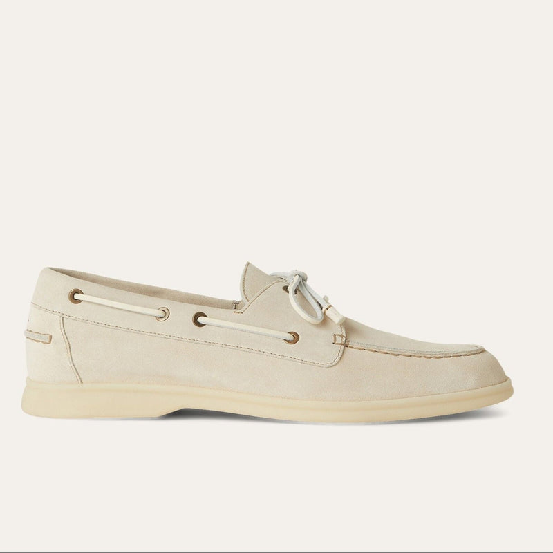 Loro Piana Men's White Sea-Sail Walk Suede Boat Shoe 4
