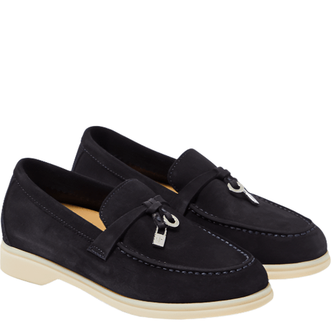 Loro Piana Summer Charms Walk Suede black Loafers - BEAUTY BAR